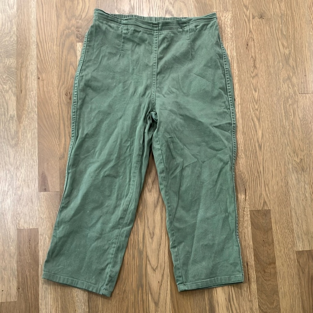 Vintage White Stag Women's Green Stretch Cotton Capris 7/8 Cropped Pants